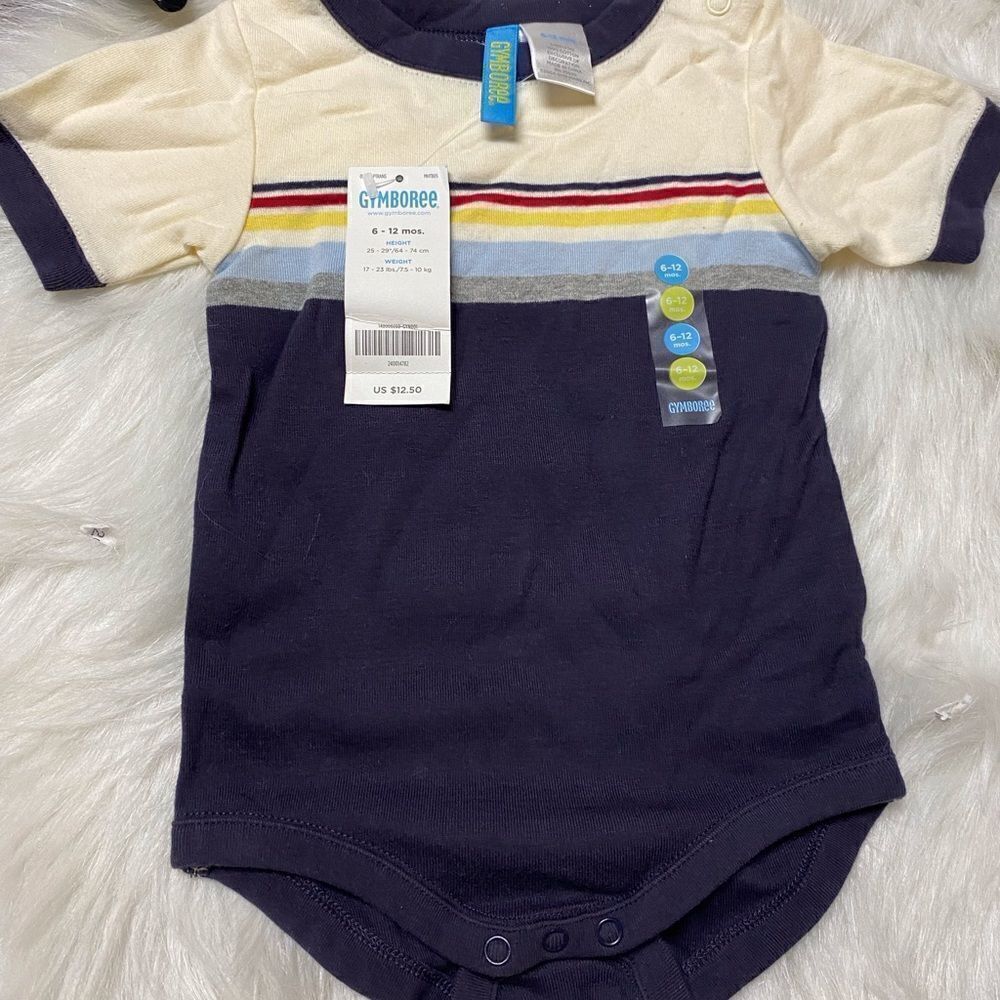 Gymboree romper size 6 to 12 Mos. Black and gray w/ yellow and white trim. NWT